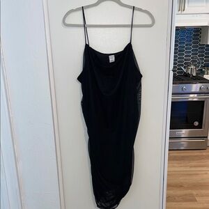 Melrose and Market Black Spaghetti Strappy Rushed Mini Dress with Mesh | XXL